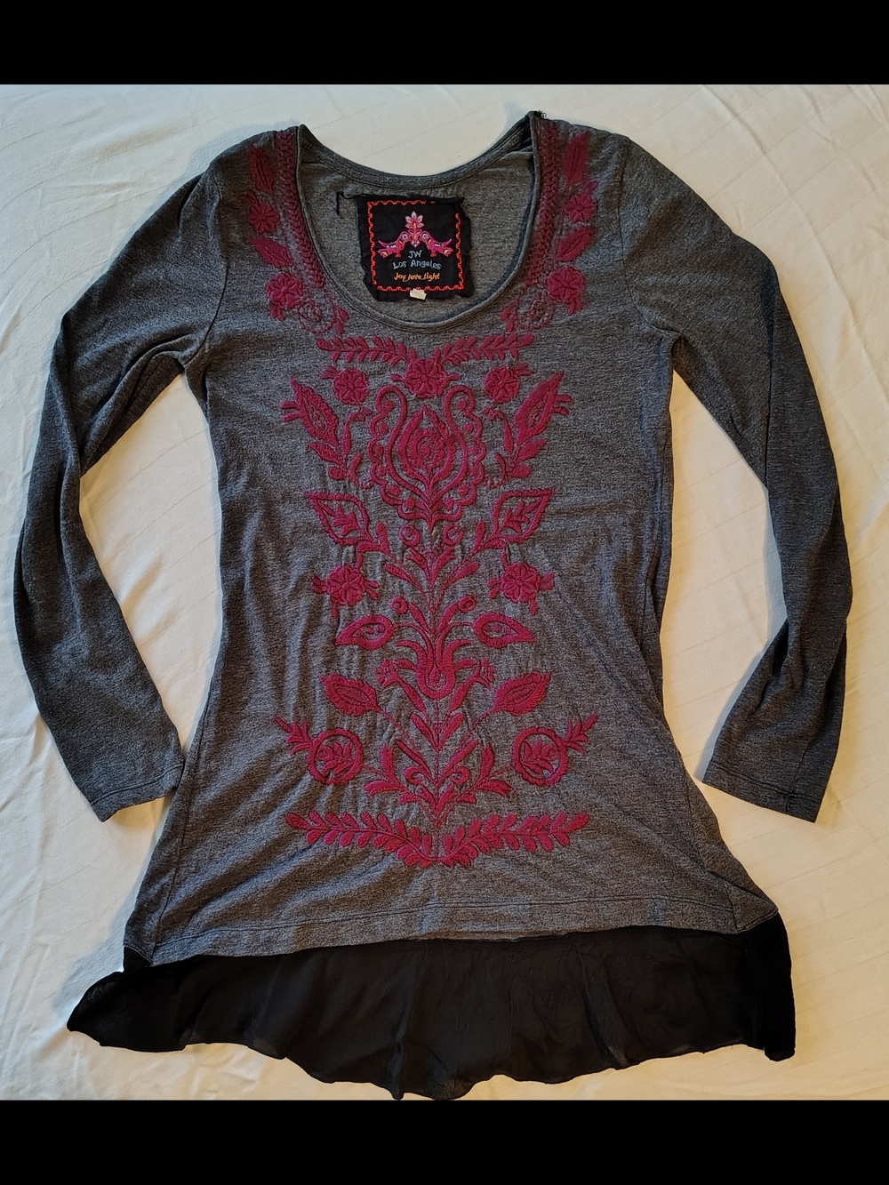 Johnny Was Los Angeles Floral Embroidered Long Sleeve Tunic Shirt Size XS